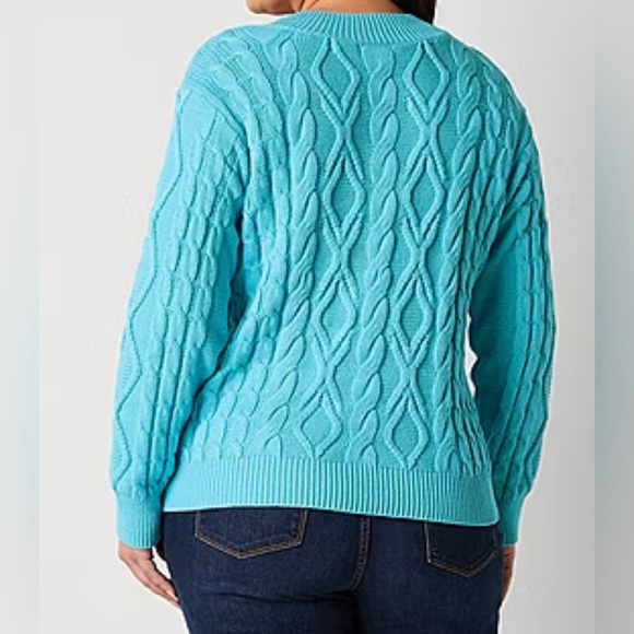 St. John's Bay Plus Womens V Neck Long Sleeve Striped Pullover Sweater - Picture 3 of 5